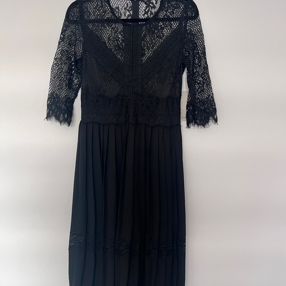 Zara Black A-line Cocktail Dress with 3/4 Sleeves NWT